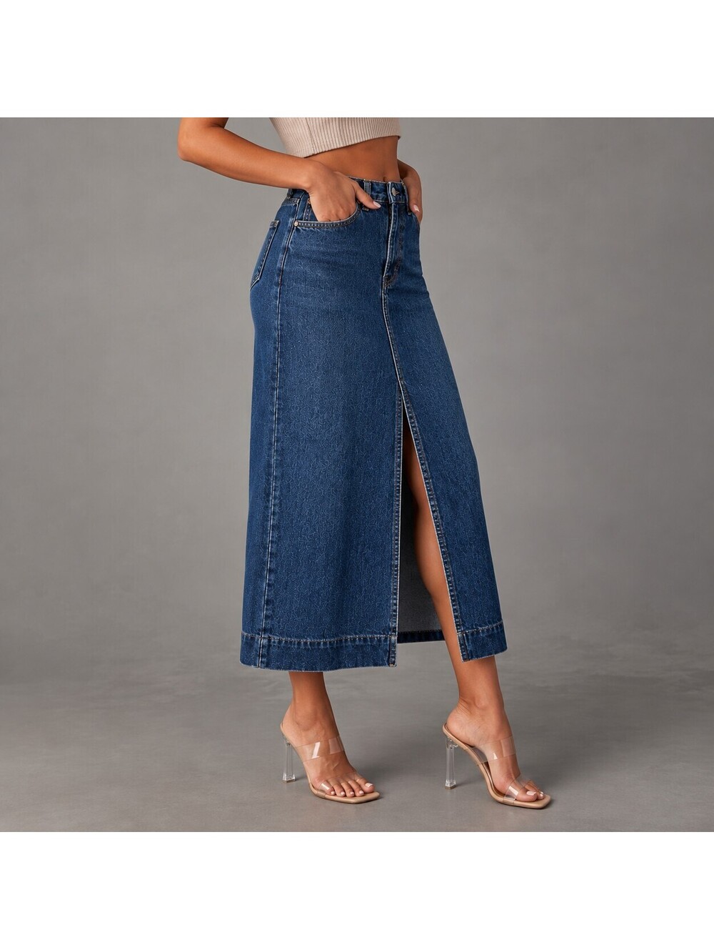J.Crew Denim Midi Skirt with Slit - 27